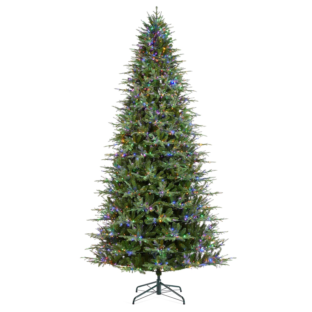 Glitzhome® 11ft Pre-Lit Green Full Fir Artificial Christmas Tree, Multicolor LED Lights